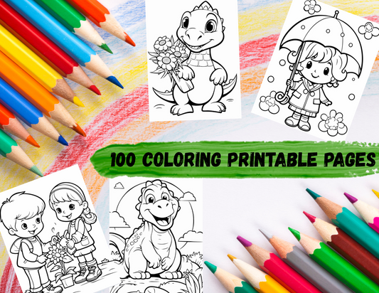 Printable Toddler Coloring Pages | 100 Fun & Coloring Pagess | Animals, Dinosaurs & More! | Instant Digital Download